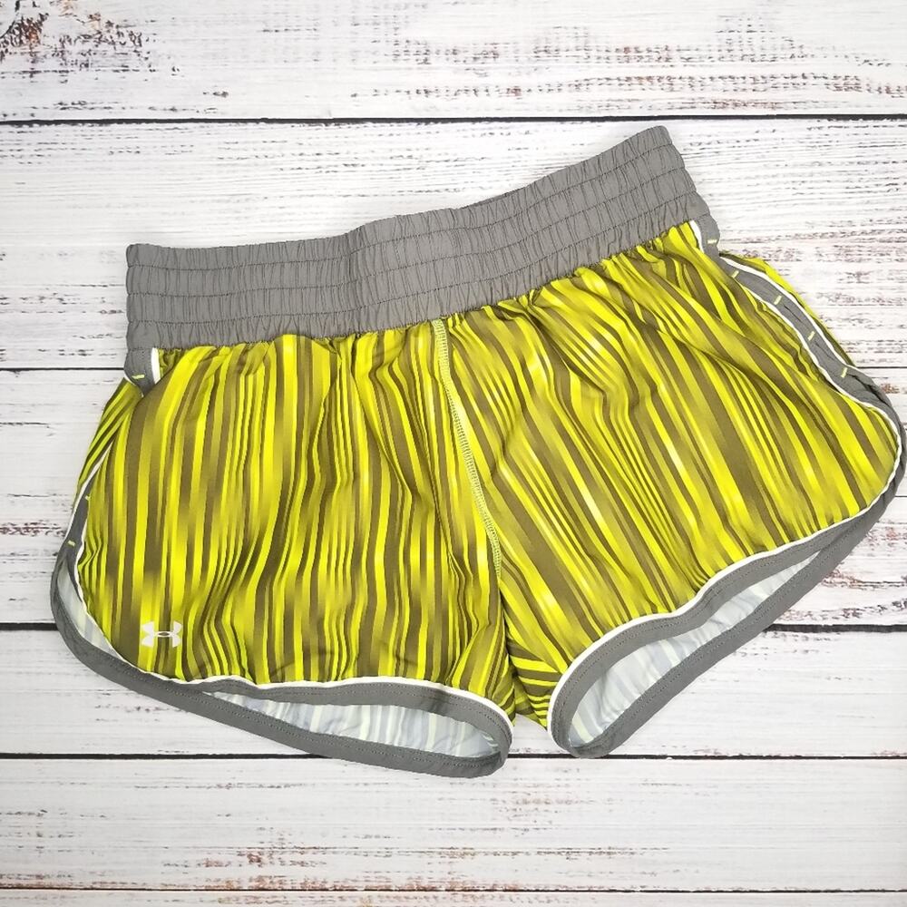 Under Armour Heatgear Running Shorts Yellow and Gray | Small